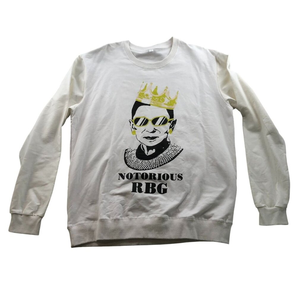Notorious RBG Graphic Sweatshirt Mens Size XL Crew Neck Pullover Casual White